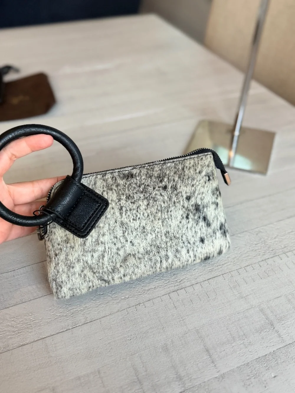 Montana West Genuine Hair-On Cowhide Ring Handle Wristlet Clutch Bag